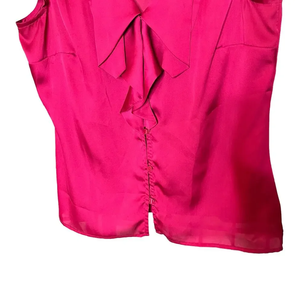 Worthington Pink Button Front Blouse Cap Sleeve Bow Petite Large - Picture 8 of 10